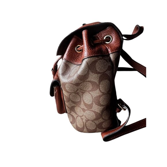 Coach C4120 Pennie Backpack Signature Canvas Brown Leather Drawstring Snap Close - Picture 7 of 16